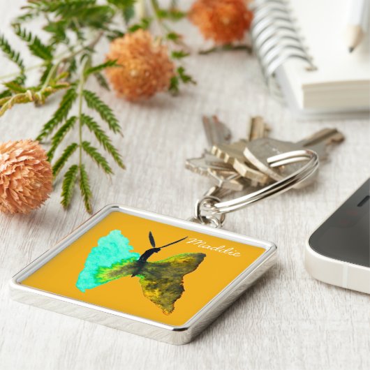 バタフライ水色アクアかわいらし キーホルダー (側面)