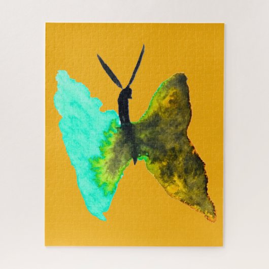 バタフライ水色アクアかわいらし ジグソーパズル (縦)