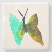 バタフライ水色アクアかわいらし ストーンコースター (正面)