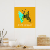 バタフライ水色アクアかわいらし ポスター (キッチン)