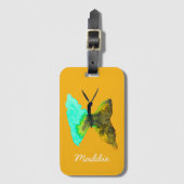 バタフライ水色アクアかわいらし ラゲッジタグ (正面縦)