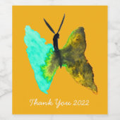 バタフライ水色アクアかわいらし ワインラベル (シングルラベル)