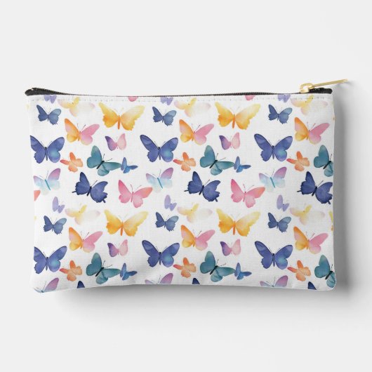 バタフライ水色パタカラフルーン名前をカスタムする アクセサリーポーチ (裏面)