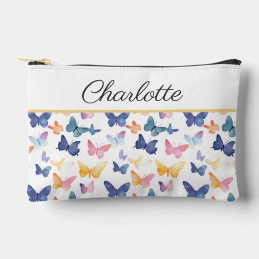 バタフライ水色パタカラフルーン名前をカスタムする アクセサリーポーチ (正面)