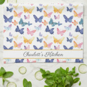 バタフライ水色パタカラフルーン名前をカスタムする キッチンタオル (折り畳み)