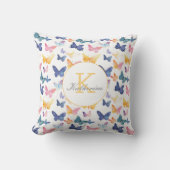 バタフライ水色パタカラフルーン名前をカスタムする クッション (正面)