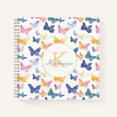 バタフライ水色パタカラフルーン名前をカスタムする ノートブック (正面)