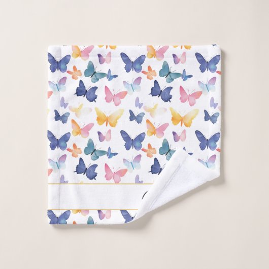 バタフライ水色パタカラフルーン名前をカスタムする バスタオルセット (ウォッシュタオル)