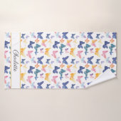 バタフライ水色パタカラフルーン名前をカスタムする バスタオル (バスタオル)