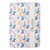 バタフライ水色パタカラフルーン名前をカスタムする バスマット (正面縦)