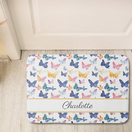 バタフライ水色パタカラフルーン名前をカスタムする バスマット