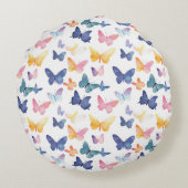 バタフライ水色パタカラフルーン名前をカスタムする ラウンドクッション (裏面)