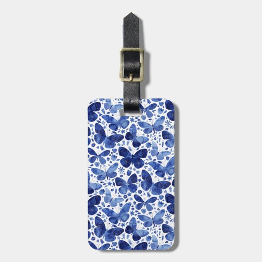 バタフライ水色ブルーパーソナライズされた ラゲッジタグ (正面縦)