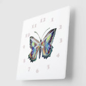 バタフライ水色 スクエア壁時計 (傾斜)
