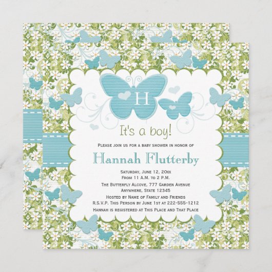 バタフライ男の赤ちゃんシャワー招待状 招待状 (正面/裏面)