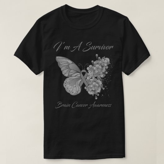 バタフライ私は生存脳癌認識度 Tシャツ (デザイン正面)