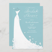 バタフライ結婚ズドレスターコイズブライダルシャワー 招待状 (正面/裏面)