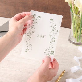 バタフライ結婚ズベラムオーバーレイSage Green ベラム紙招待状