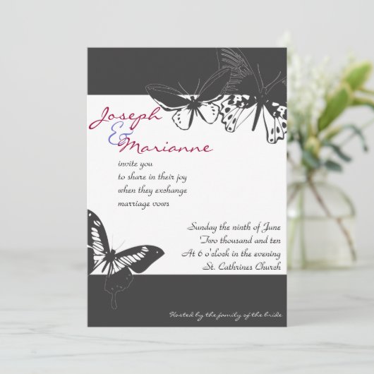 バタフライ結婚式招待状招待状婚約 招待状 (スタンド正面)