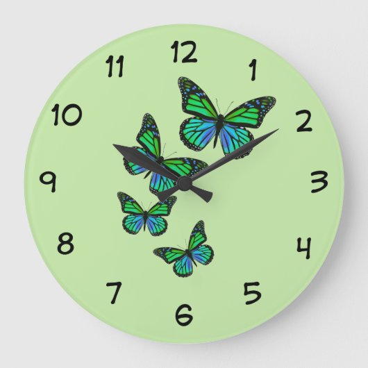 バタフライ自然テーマ ラージ壁時計 (正面)