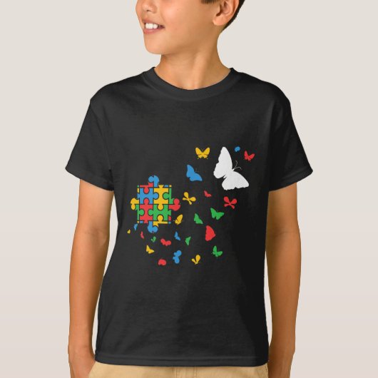 バタフライ自閉症パズル自閉症意識 Tシャツ (正面)