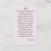 バタフライ葬儀記念祈りの言葉フォトカード 名刺 (裏面)