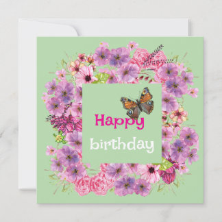 バタフライ誕生日の願いエレガント-フローラ カード