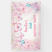 バタフライ誕生日ガールピンクサマーフローラバナー 横断幕 (縦)