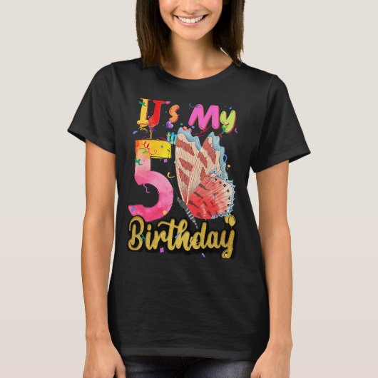 バタフライ誕生日ガールプリンセス5th誕生日お尻 tシャツ (正面)