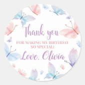 バタフライ誕生日ステッカーラベル ラウンドシール (正面)