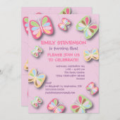 バタフライ誕生日パーティーの招待ピンク&パープル 招待状 (正面/裏面)