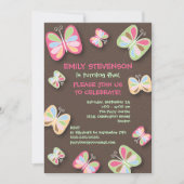 バタフライ誕生日パーティーの招待状ピンク&ブラウン 招待状 (正面)