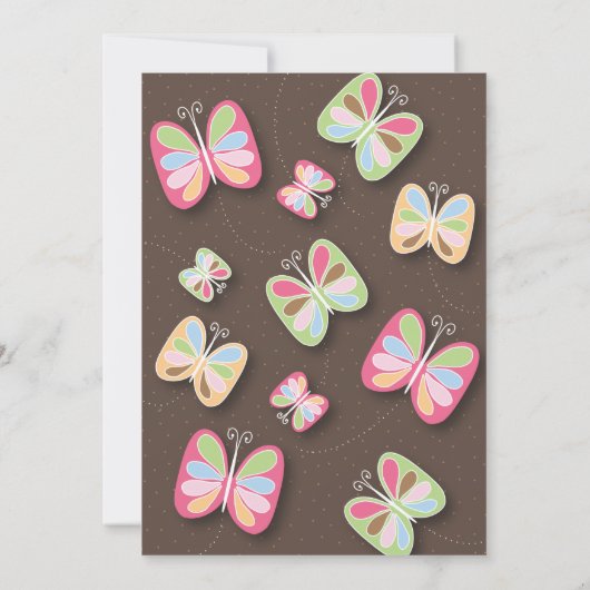バタフライ誕生日パーティーの招待状ピンク&ブラウン 招待状 (裏面)