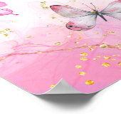 バタフライ誕生日ピンク&金ゴールドダストウェルカム ポスター (角)