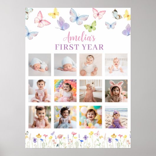 バタフライ誕生日フォトマイルストーンポスター ポスター (正面)