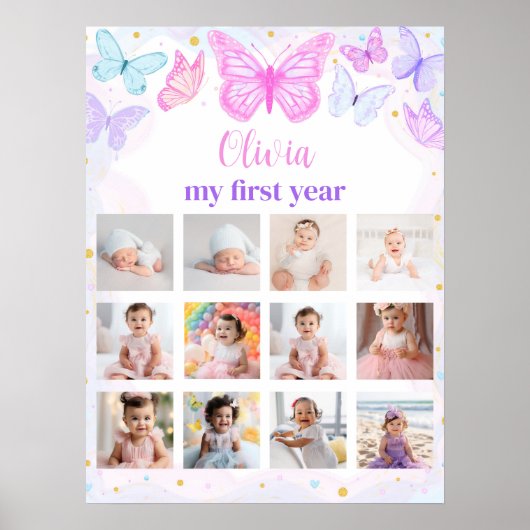 バタフライ誕生日フォトマイルストーンポスター ポスター (正面)
