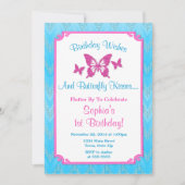 バタフライ誕生日招待状ピンク1st誕生日 招待状 (正面)