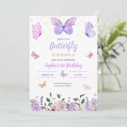 バタフライ誕生日招待状ワイルドフラワーガーデン (スタンド正面)