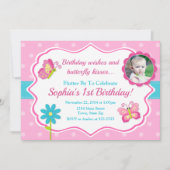 バタフライ誕生日招待状1st誕生日 招待状 (正面)