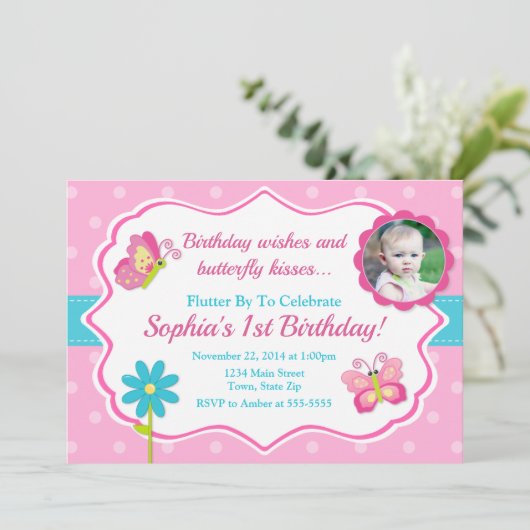 バタフライ誕生日招待状1st誕生日 招待状 (スタンド正面)
