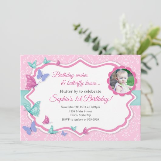 バタフライ誕生日招待状1st誕生日 招待状 (スタンド正面)