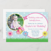 バタフライ誕生日招待状5x7フォトカード 招待状 (正面/裏面)