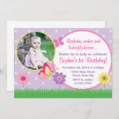 バタフライ誕生日招待状5x7フォトカード 招待状 (正面/裏面)