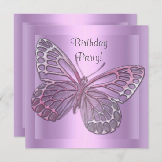 バタフライ誕生日招待状 招待状 (正面/裏面)