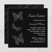 バタフライ誕生日招待状(黒) 招待状 (正面/裏面)