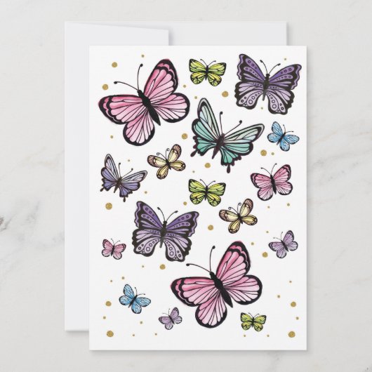 バタフライ誕生日水彩グリッターダウンロード 招待状 (裏面)