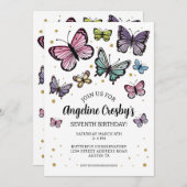 バタフライ誕生日水彩グリッターダウンロード 招待状 (正面/裏面)