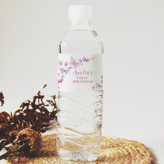 バタフライ誕生日水筒ラベル ペットボトルラベル