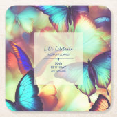 バタフライ誕生日紙コースター スクエアペーパーコースター (正面)