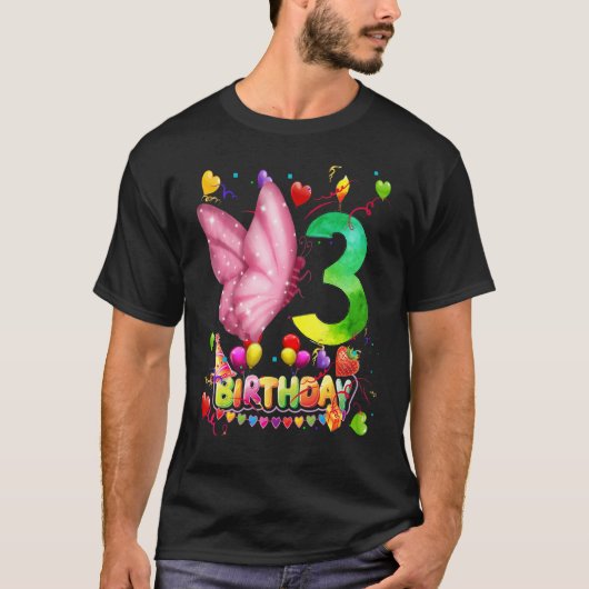 バタフライ誕生日3年旧子供3thバタフライB Tシャツ (正面)